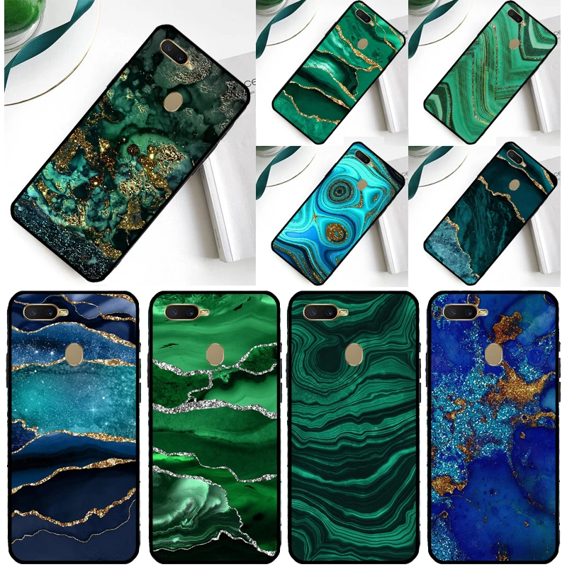 Gold Indigo Faux Malachite Cover For OPPO A74 A54 A94 A52 A72 A3S A5S A31 A53 A5 A9 2020 A83 A91 A93 A15 Phone Case