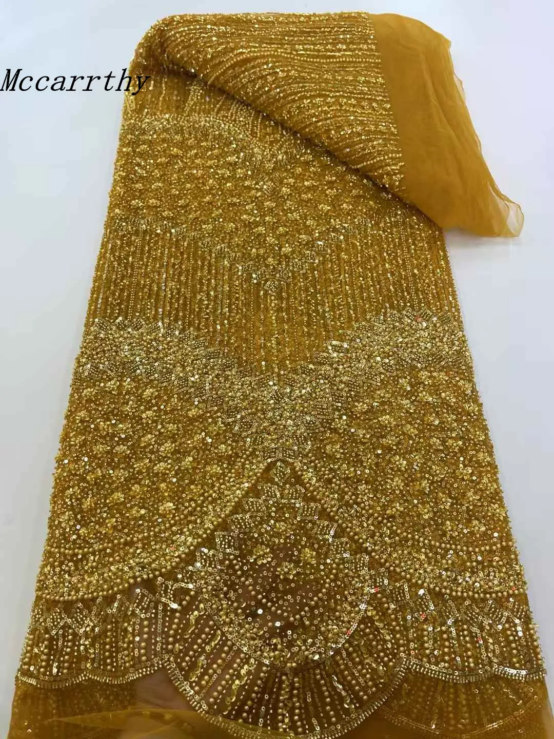 

African Nigerian Sequins Embroidery Tulle Lace Fabric, Sewing , Beads Prom Dresses, High Quality, 5Yards, 2025 WS68