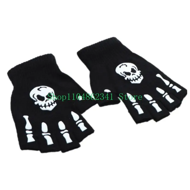 652F Knit Winter Gloves Halloween Half Finger Glove Stylish Thermal Teens Gloves
