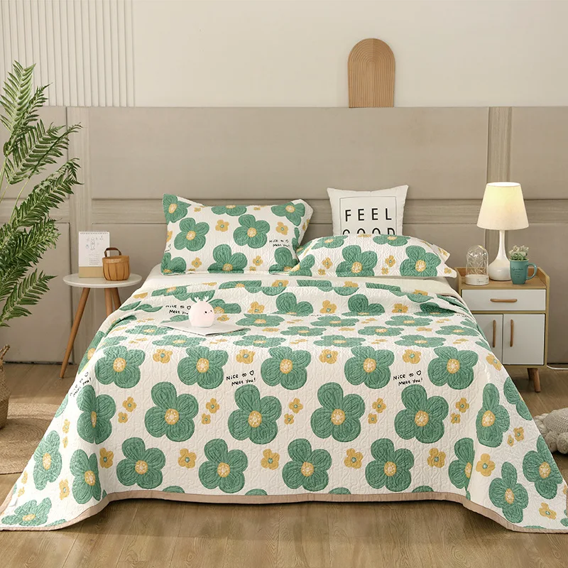 

Florals 100% Cotton Double Bedspread on The Bed Healthy Safety Quilting Bed Spread Set Home Bed Cover and Pillow Cases Sheets