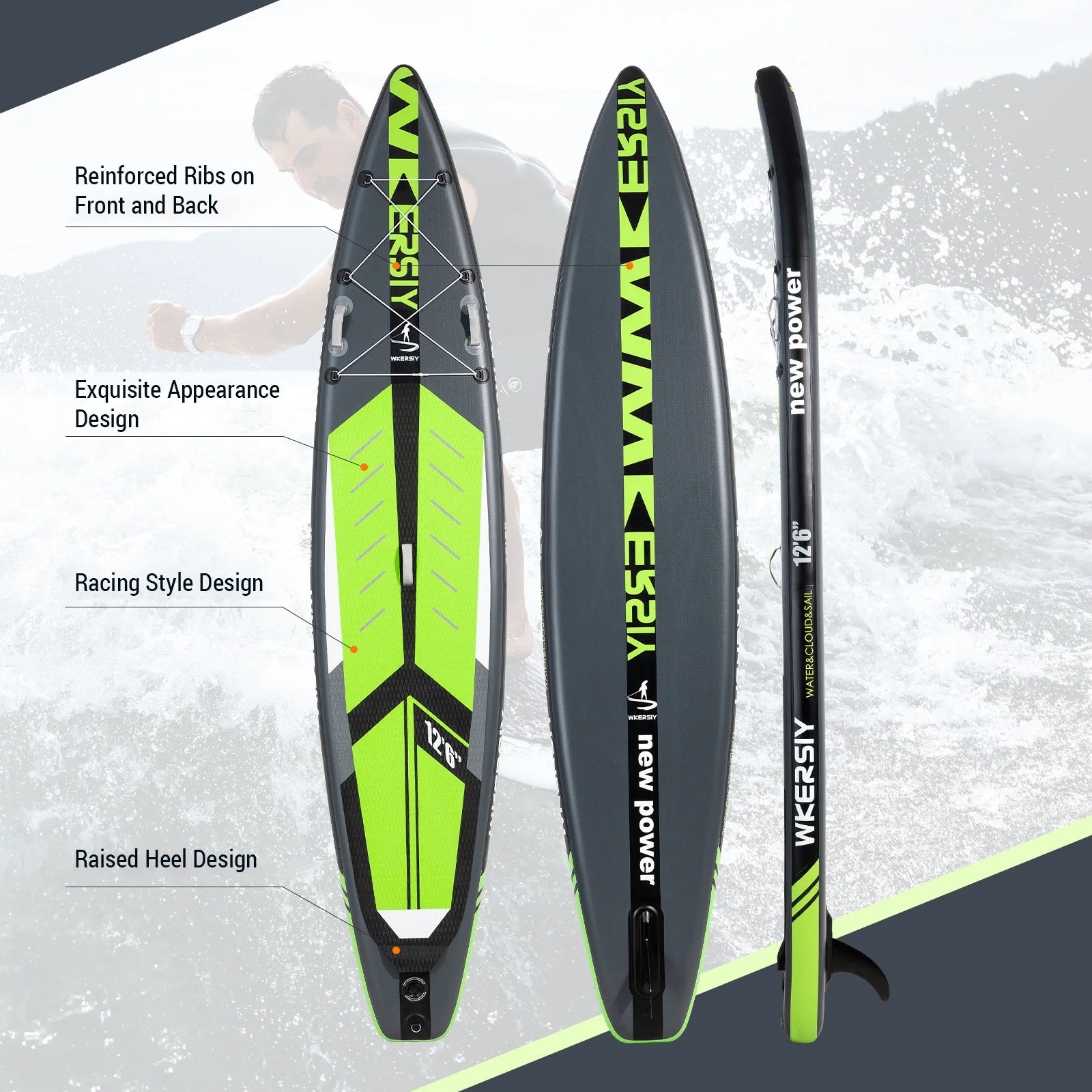 Inflatable Stand Up Paddle Board Non-Slip Kayak SUP Beach Water-skiing Surfboard Pulp Board with SUP Accessories for Youth Adult