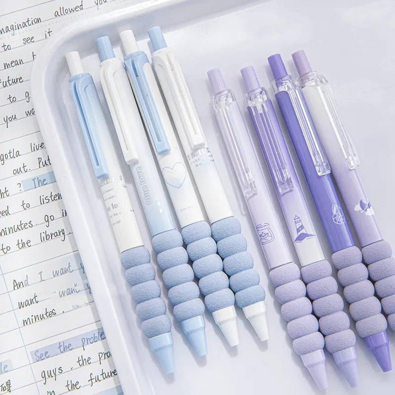 4pcs/set American Style Gel Pen Blue Purple Solid Color Series Stationey Gel Pen Lovely 0.5mm Black Ink Student Scrapbook Pen