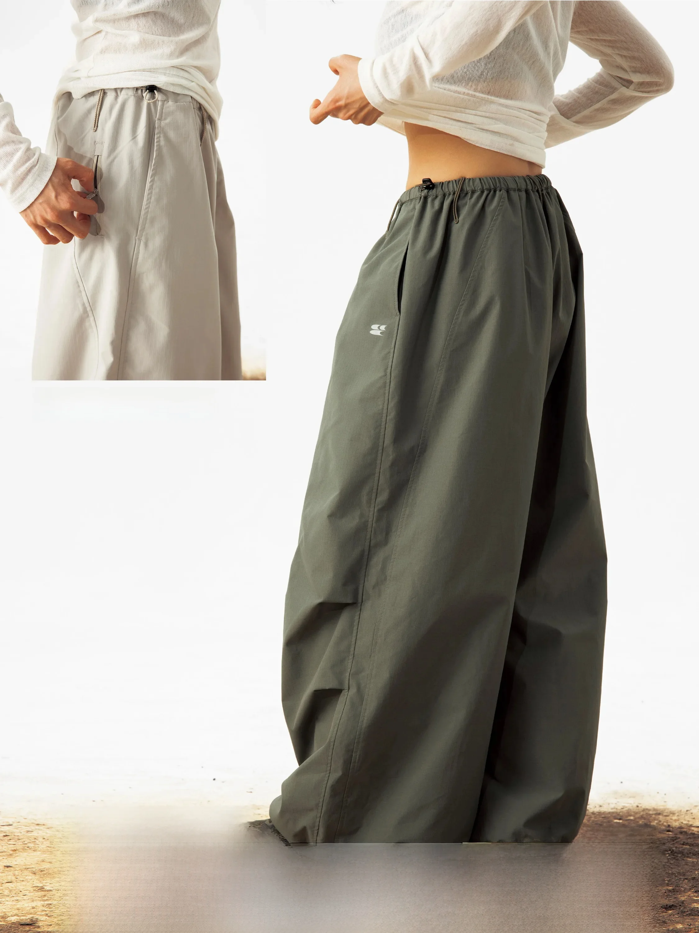 CryingCenter Air Pants Drawstring Version Small Logo Slim Waist Casual Trousers Polyester Fiber Unisex Everyday Wear