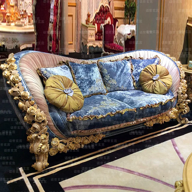 European sofa living room combination large villa cloth French solid wood luxury rose court sofa