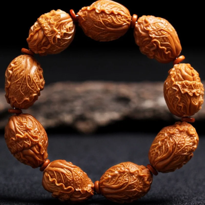 

Nut Cabbage Meaning Enrichment Olive Hu Stone Carving Unisex Bracelet Agate Myanmar Natural