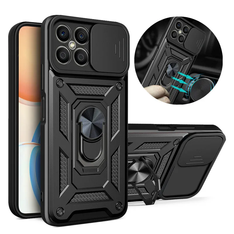 

For Huawei Honor X30i Case Magnetic Car Ring Stand Holder Shockproof Armor Phone Cases For Honor X8 Slide Camera Protect Cover