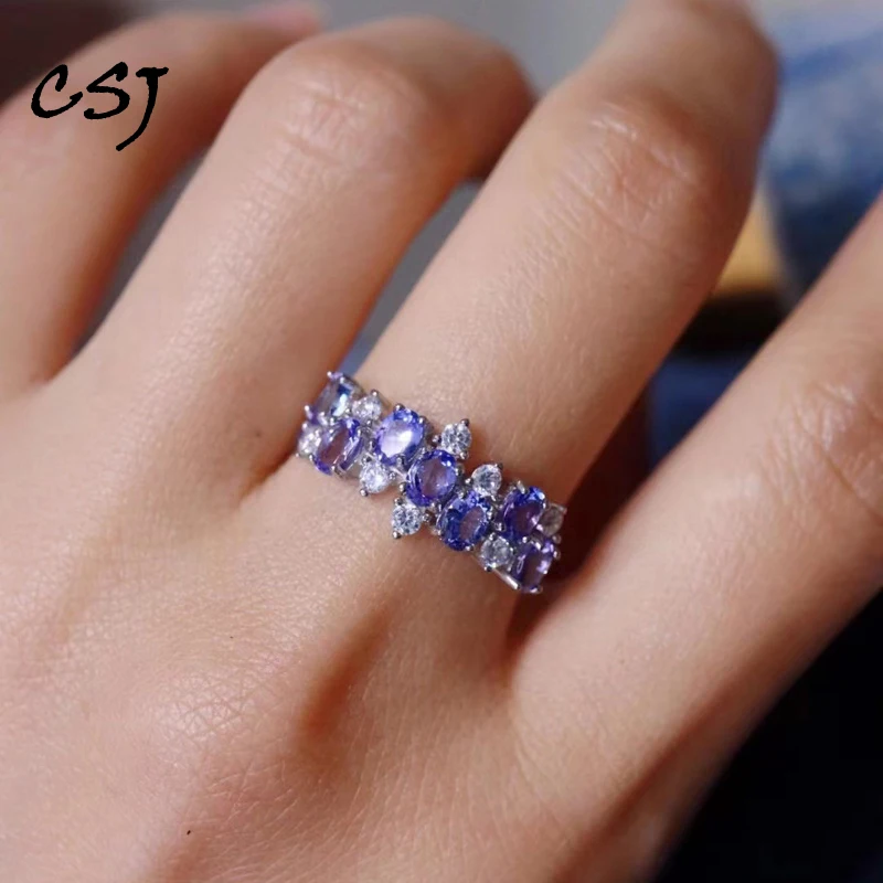 

CSJ Elegant Natural Tanzanite Rings Sterling 925 Silver for Women Party Birthday Christmas&Black Friday Gift