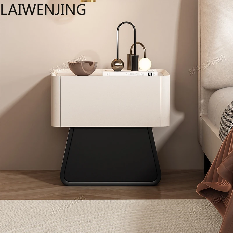 

MJY All Solid Wood Bedside Table Minimalist Mini Rock Plate Italian Style Small Storage Cabinet