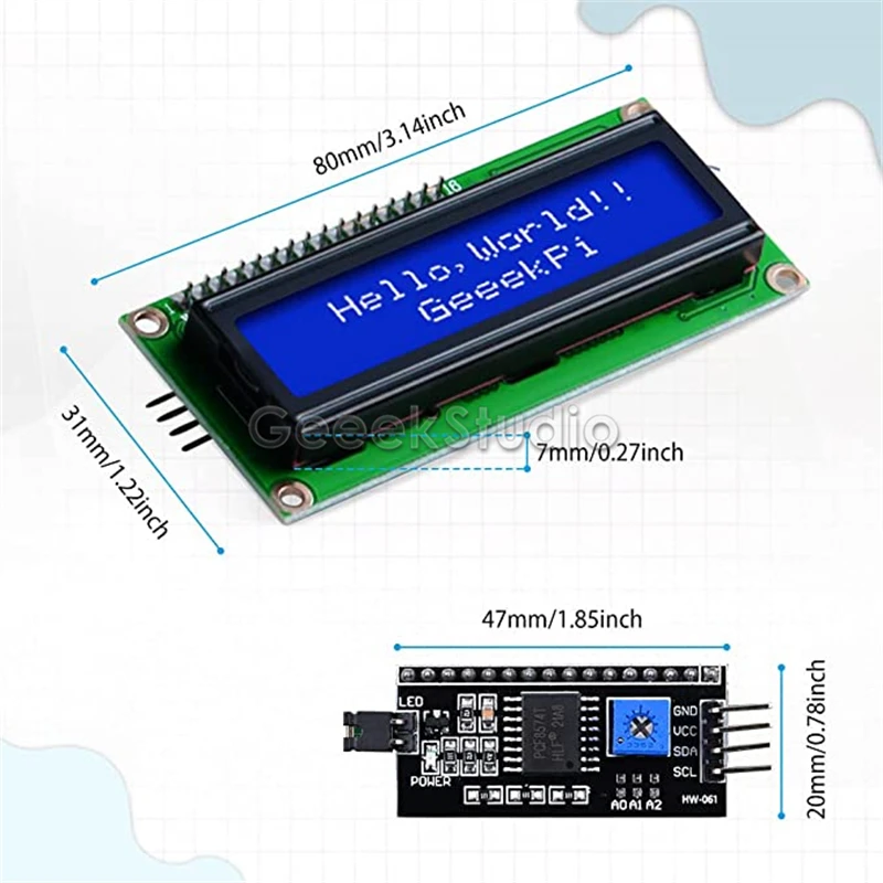 I2C 1602 Màn Hình Hiển Thị LCD Module 16X2 Nhân Vật Nối Tiếp Đèn Nền Xanh Màn Hình Cho Raspberry Pi Arduino STM32 Tự Làm Máy Làm Dự Án IoT