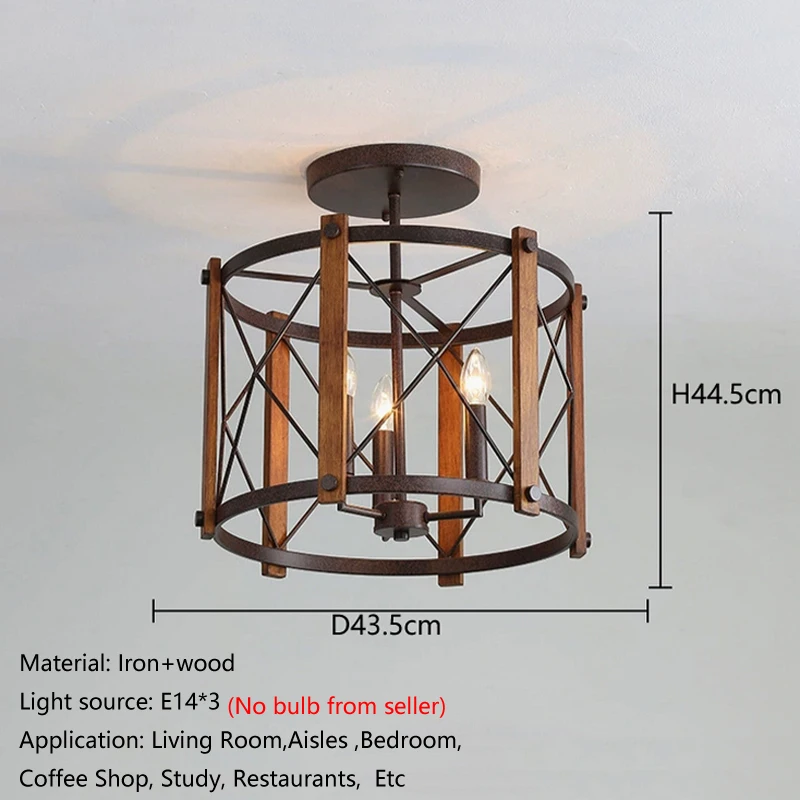 Retro American Style Rural Wooden Ceiling Light Living Room Bedroom Foyer Corridor Iron Art Personalized Creative Ceiling Lamp