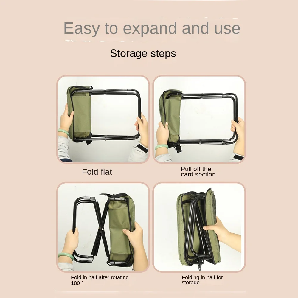 Taburete de mochila plegable resistente al desgaste, silla plegable deportiva cruzada resistente, taburete con estuche para lápices estilo bolso de carga fuerte