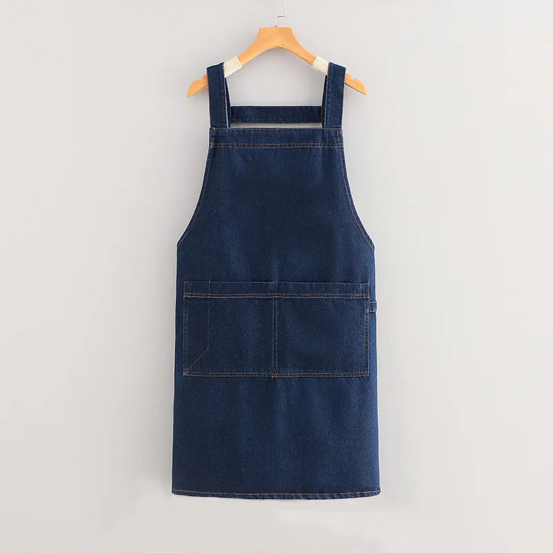Retro Fashion Denim Apron, Home Kitchen, Artsy Style, Unisex, for Baking and Milk Tea Shops, Korean Version Loose Workwear