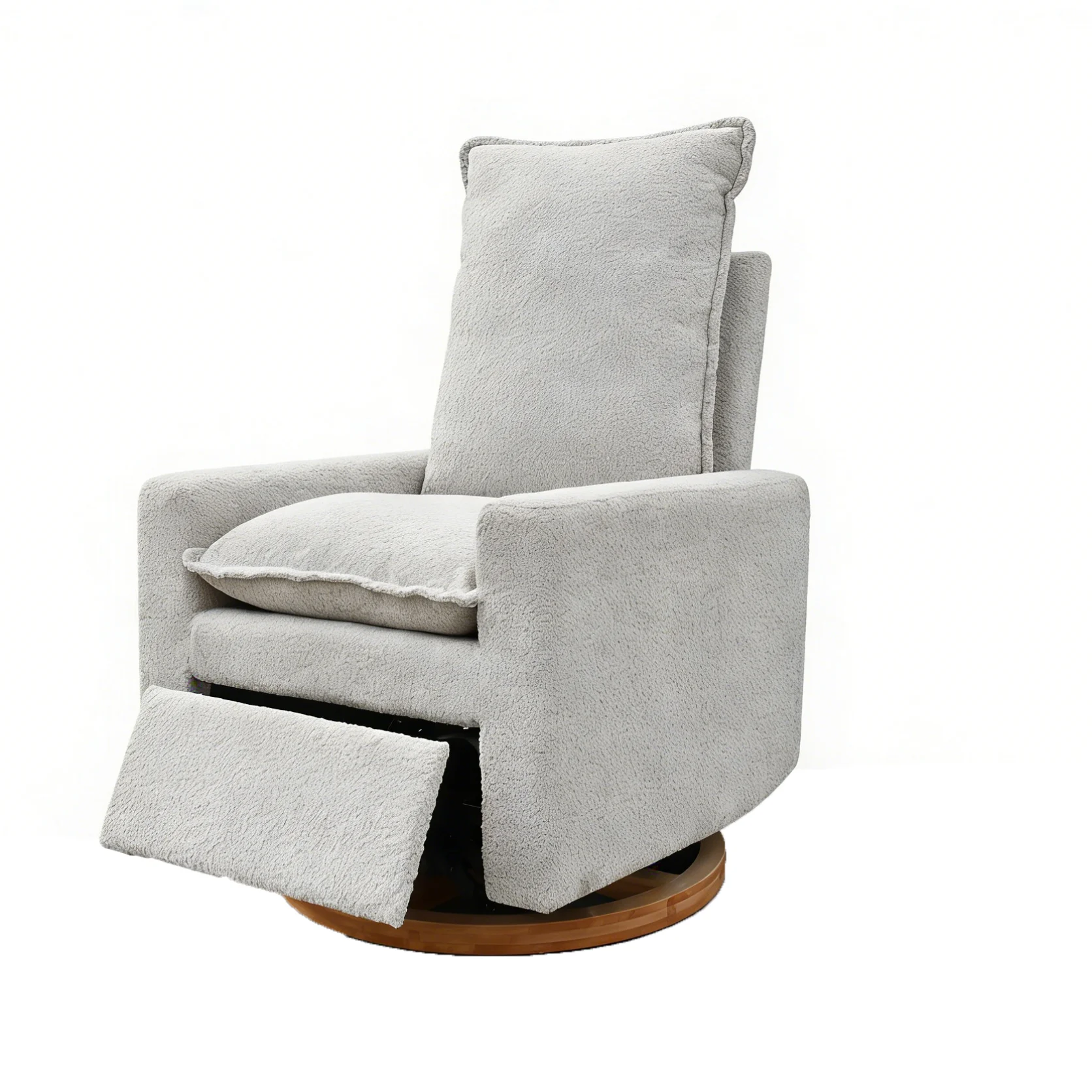 #Modern Electric Single Sofa Recliner Chair Genuine Leather Rotary Adjustable Extendable Curved Armrest Wood High Backrest Metal