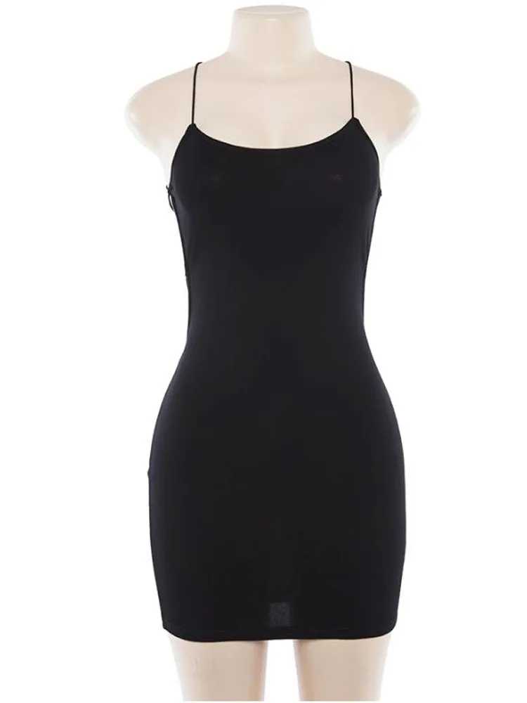 Mini abito dalla fasciatura sexy senza schienale di nuova moda da donna elegante abito da sera nero da sera abito estivo sottile senza maniche con cinturino