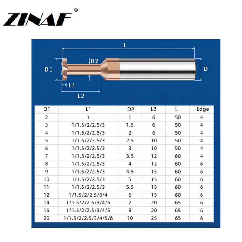 Tipo D2-D20mm T della fresa della scanalatura per fresatura semicircolare della chiavetta di CNC fresa della t-scanalatura del carburo di tungsteno HRC55
