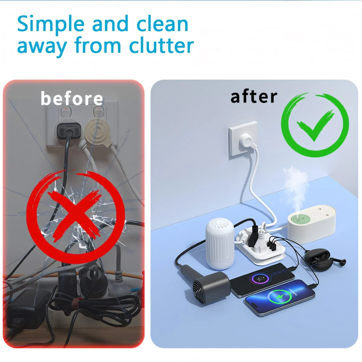 Power Strip Surge Protector With 3AC Outlets 3USB Ports,Multi Electrical Socket Outlet Travel Adapter Flat Plug For Home Travel