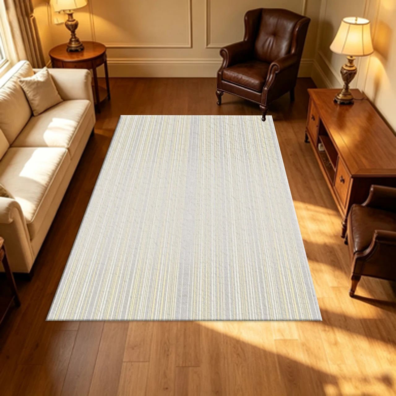 Soft Neutral Thin Stripe Carpet Flooring Light Tone Linear Texture Household Indoor Decor Large Area Rug