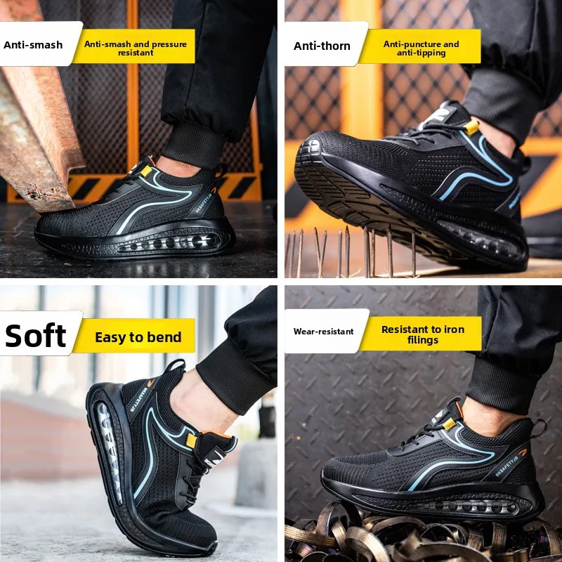 남성용 안전 신발 스틸 토 에어 쿠션 여성 운동화 내마모성 통기성 작업 신발 펑크 방지 안티 스매싱