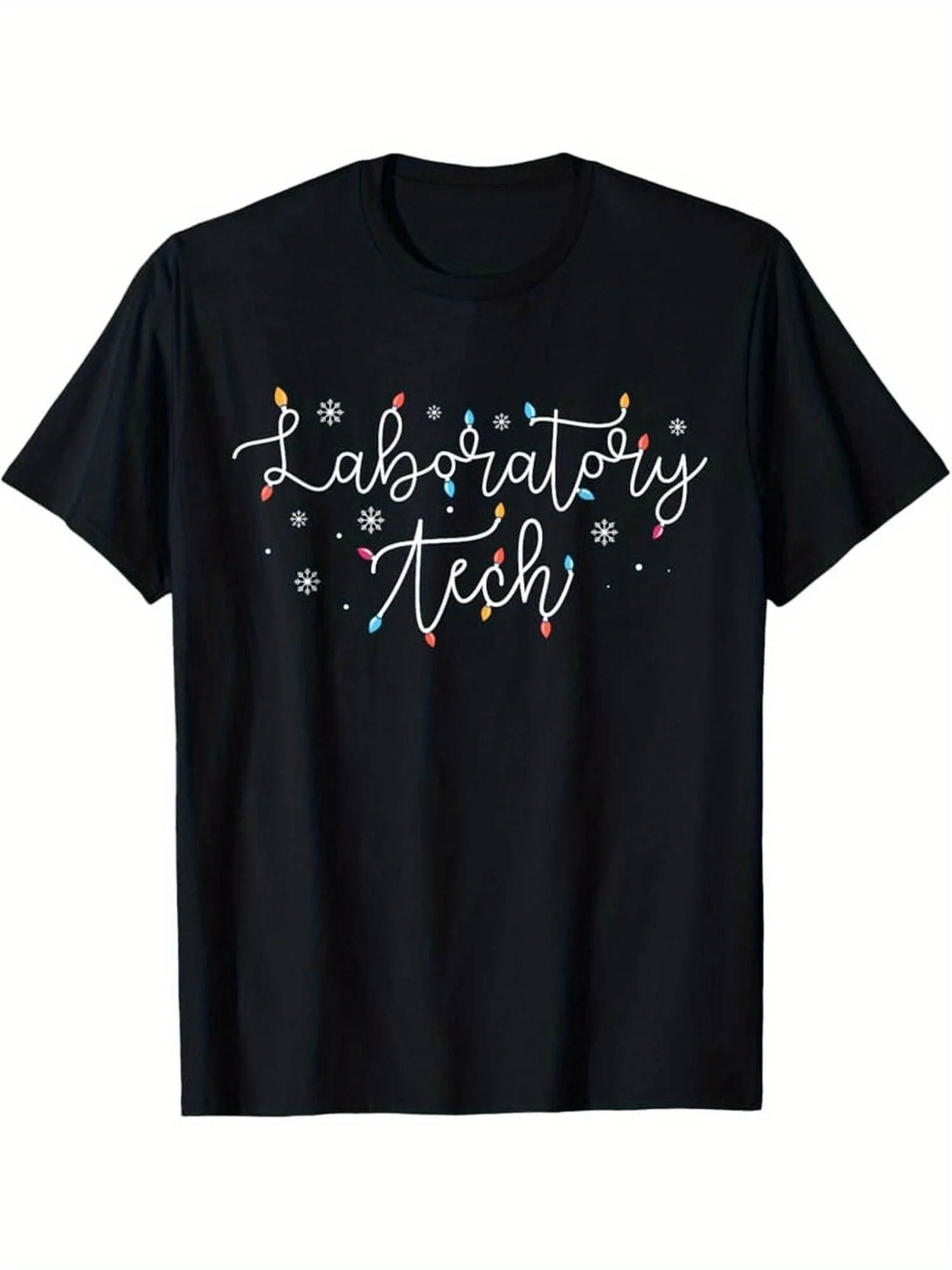 

Laboratory Tech Christmas Lights Graphic Tee Funny Science Gift Soft Cotton Short Sleeve T-Shirt