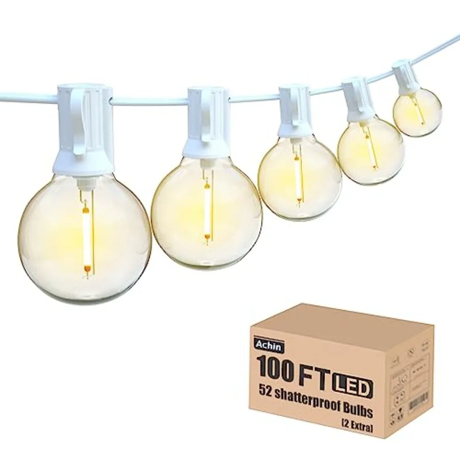 

Outdoor String Lights 100Feet G40 Globe Patio Lights Outdoor Waterproof with 50+2 Shatterproof LED Bulbs 2700K Dimmable String