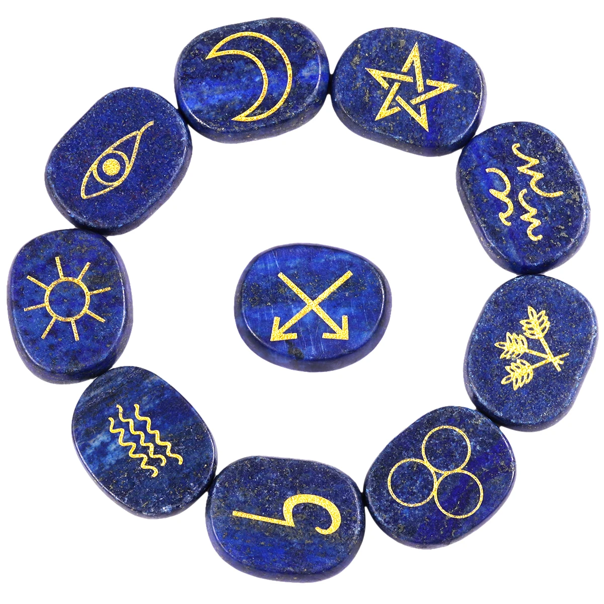 

10Pcs/Set Healing Crystal Witches Runes Stone Kit With Engraved Gypsy Symbols For Chakra Balancing Divination Yoga Meditation