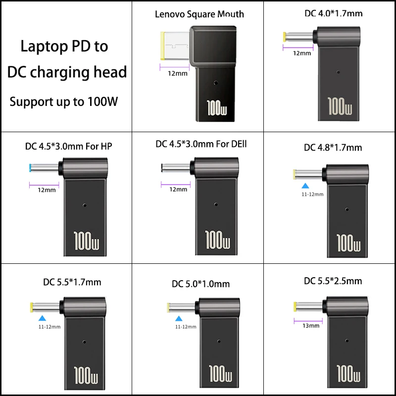 1PCS PD 100W Laptop Power Charger Converter Female Type-C To DC Male Jack Plug Supply Adapter Connector For Notebook Computer PC