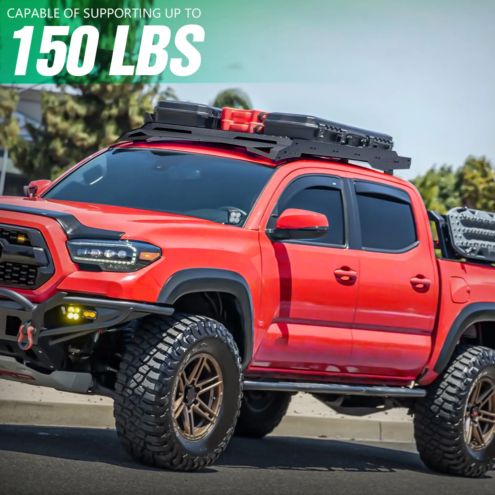 150 رطل أفرلاند سقف علوي تخزين الأمتعة حامل حامل سقفي رفوف البضائع سلة متوافقة مع 2005-2023 تويوتا تاكوما طاقم الكابينة #4