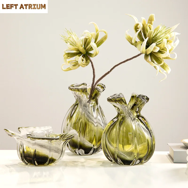 

Transparent Green Glass Vase Hydroponics Plant Pots Table Decoration Flower Arrangement Floral Vases Room Aesthetic Decor