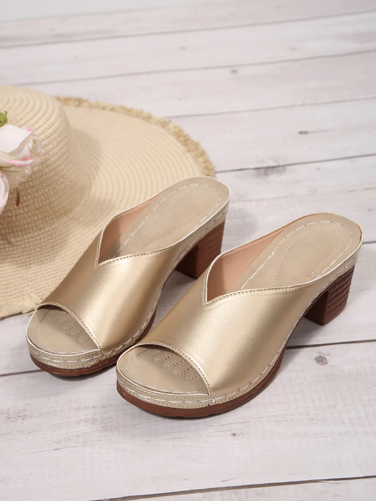 Damen Open-Toe High-Heel Pantoletten – Sommer Neuheit für Outdoor-Tragekomfort – Slip-On Schuhe in den Größen 36-43 mit Polyurethan-Obermaterial und Dämpfung – Detail 16