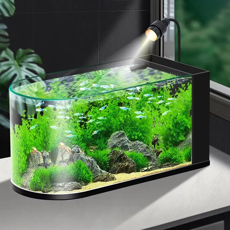 

Curved Glass Luxury Fish Tank Desktop Small Betta Fish Goldfish One-piece Design Eco-friendly Aquarium 2026 New Dining
