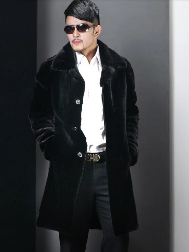 

Winter Single-breasted Long Faux Fur Coat Men Long Sleeve Thick Warm Business Windbreaker Jacket Plus Size Luxury Brand Coats