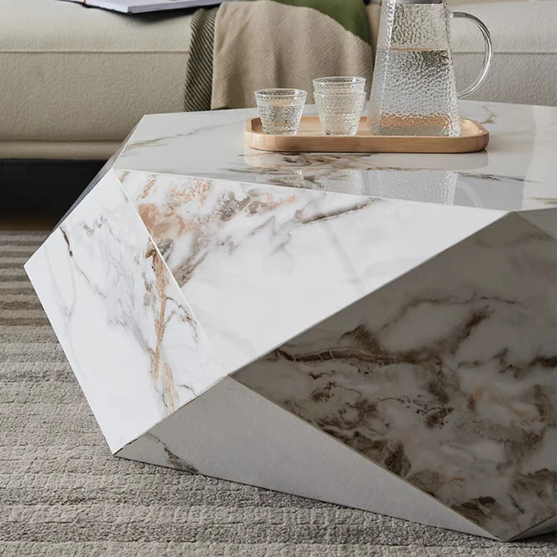 Extravagant Diamond Rhombus Sintered Stone Marble Coffee Table, Modern Concise Table, Beautiful Furniture