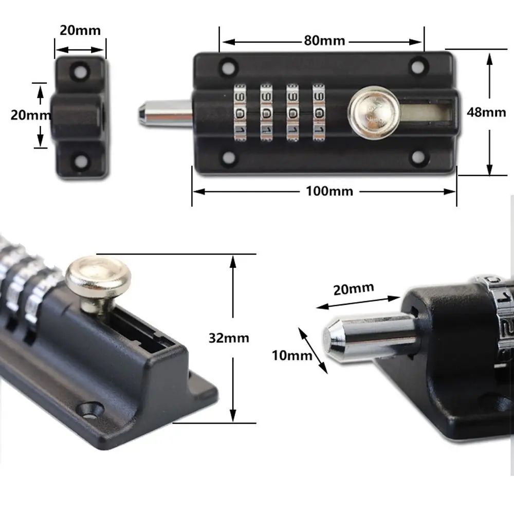 4 Digit Combi Bolt Zinc Alloy Slide Latch Lock Solid Combination Locking Bolt Sliding Door Password Lock for Shed Gate Fences