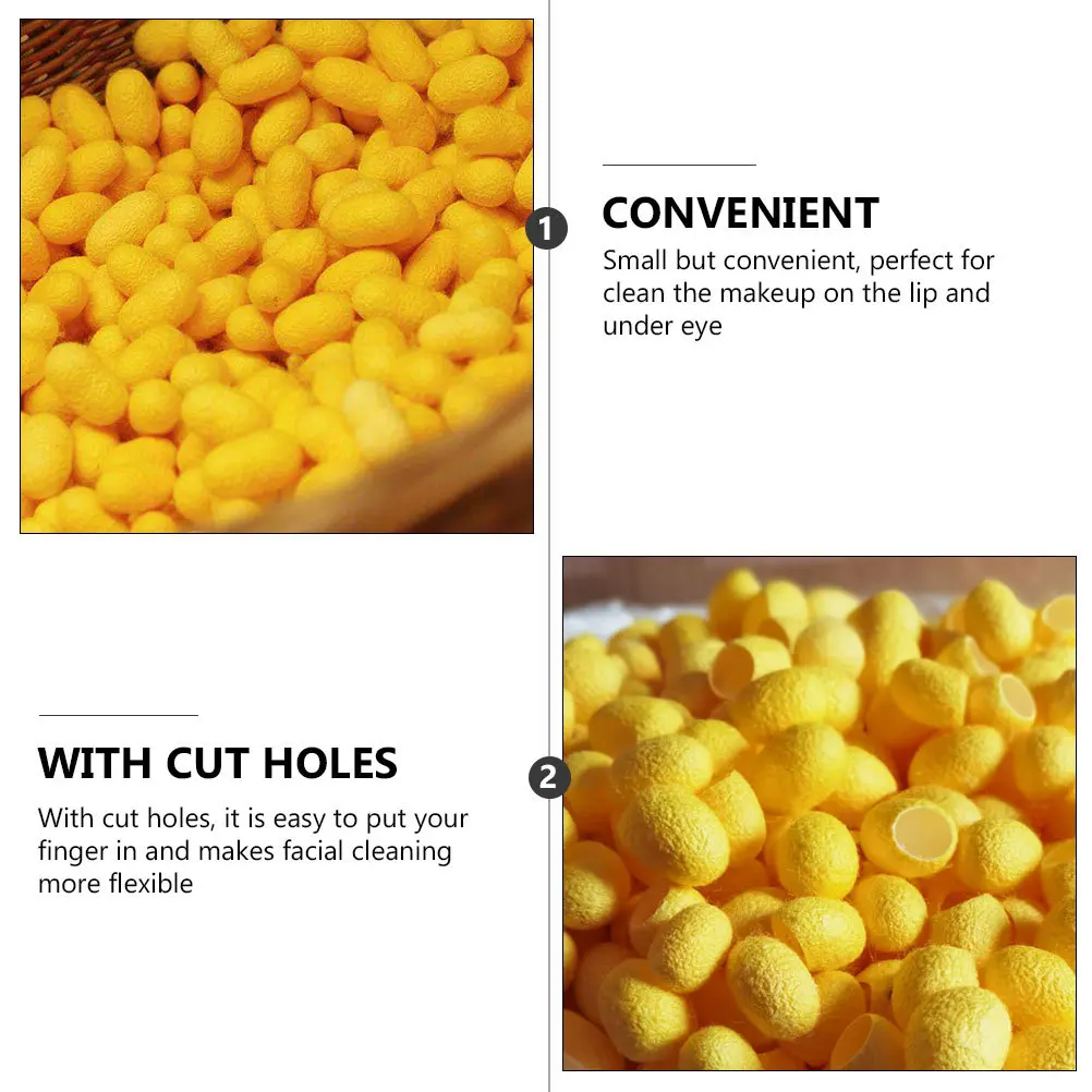 50 Stuks Natuurlijke Zijderups Ballen Biologische Gezichtsreiniging Geel Make-Up Remover Gezichtsverzorging Peeling Mee-eter Verwijderen Zijde