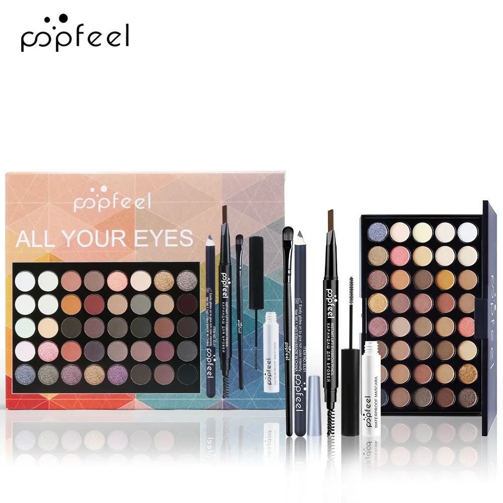 POPFEEL-Ensemble de palette de fards à barrage, eye-blogueur, stylo eye-liner, mascara, pinceaux de maquillage, cosmétiques pour les yeux, 40 couleurs