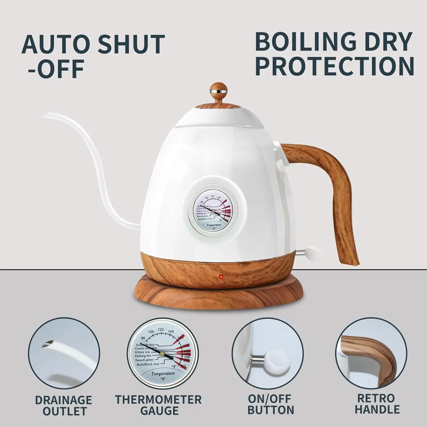 

Stainless Steel Gooseneck Electric Kettle with Teapot Hand Brewing Kettle Suitable for Brewing Coffee and Tea