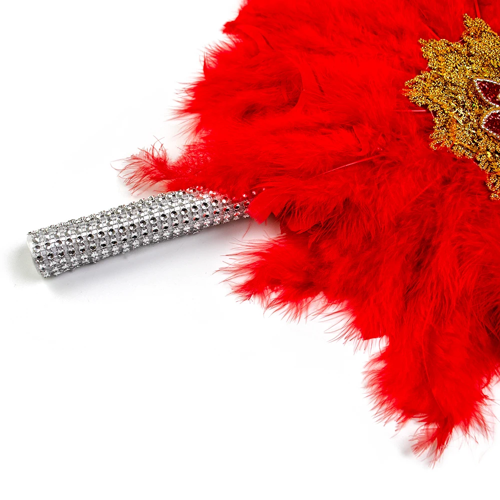 Red African Turkey Feather Hand Fan Large Fan Women Antique Wedding Fan Bridal Feather Bouquet Feather Fan Wedding Accessory