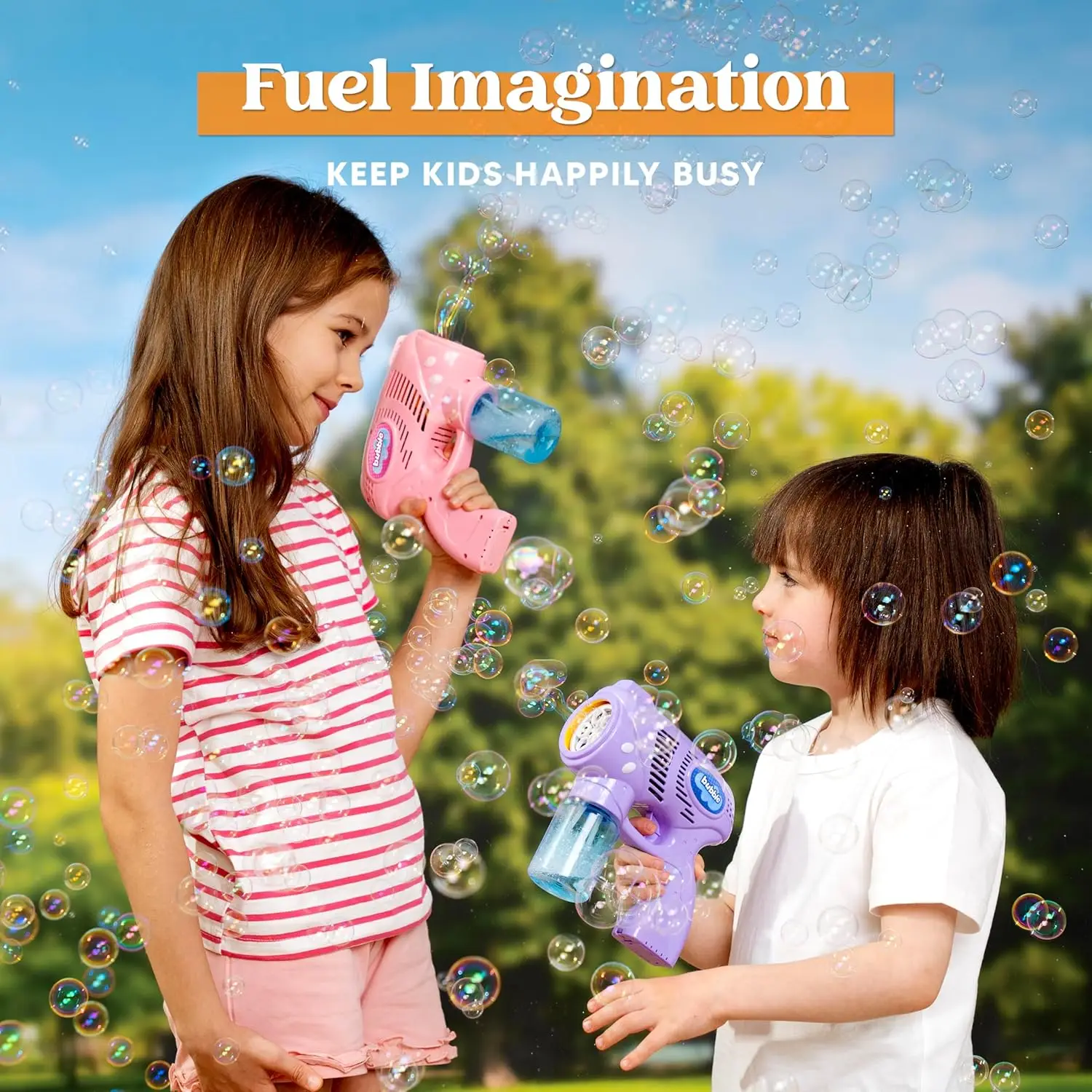 JOYFY 2 Bubble Guns met 2 flessen Navuloplossing Bubble Machine Gun voor kinderen Zomerfeest Buiten Activiteit Verjaardagscadeau