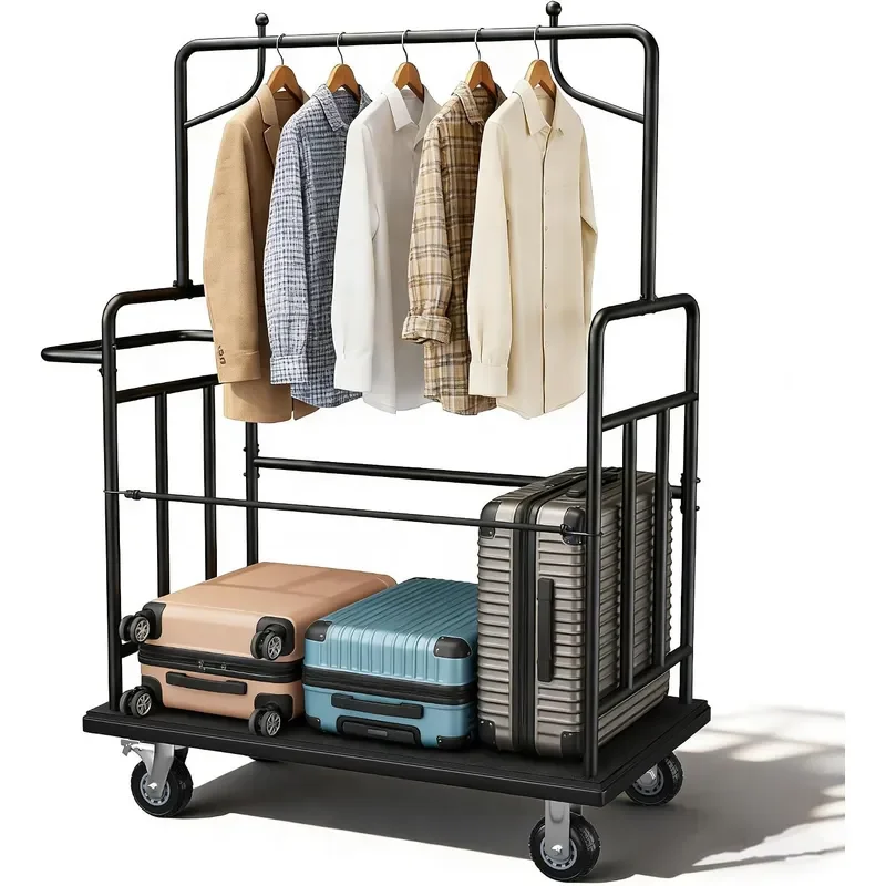 Luggage Cart Heavy Duty Steel Luggage Trolley with 360 Silent Wheels 1100LBS Load Hand Truck Anti Collision Strip for Hotel