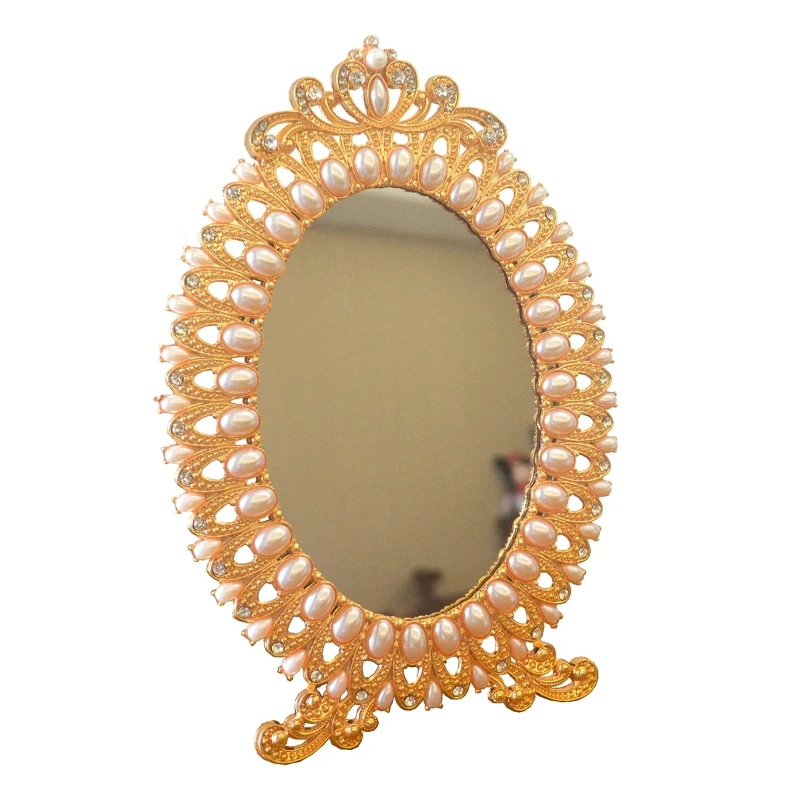 European light luxury gold table mirror desktop crown makeup women's household goods dormitory princess dressing mirror