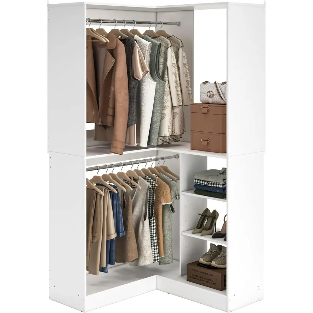 

Closet System, 36 Inch Large reestanding Closet Organizer System with 2 Hanging Rods and Storage Shelves, Sturdy Walk in Closet