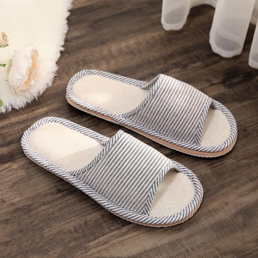 

Comfortable Non Slip House Linen Slippers Striped Silent Home Slippers Flax Guest Use Homewear Shoes Indoor
