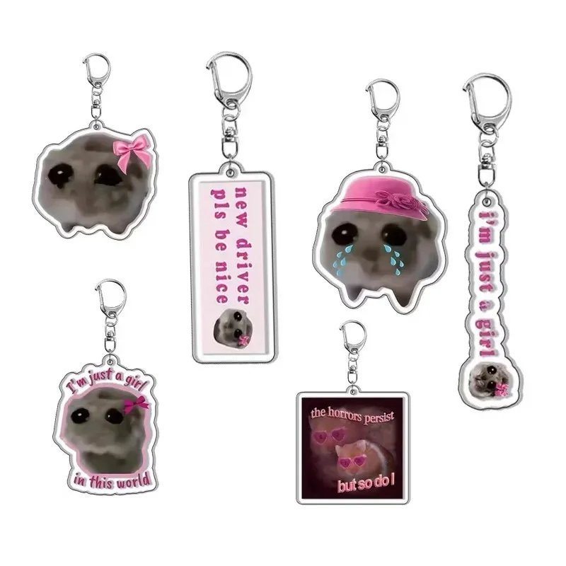 Fun Meme Im Just A Girl Sad Hamster Key Chain Keychains Ring for Accessories Bag Funny Pendant Keyring Jewelry Fans Gifts