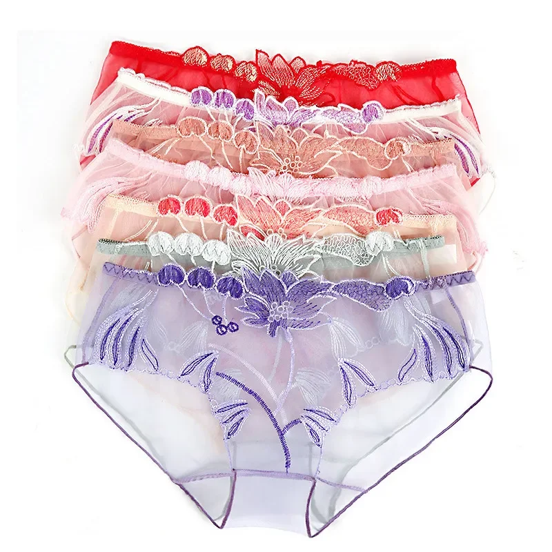 Sexy Transparent Women\'s Panties Super Thin Breathable Perspective Brief Underwear for Women Floral Mesh Female Lingerie Panty