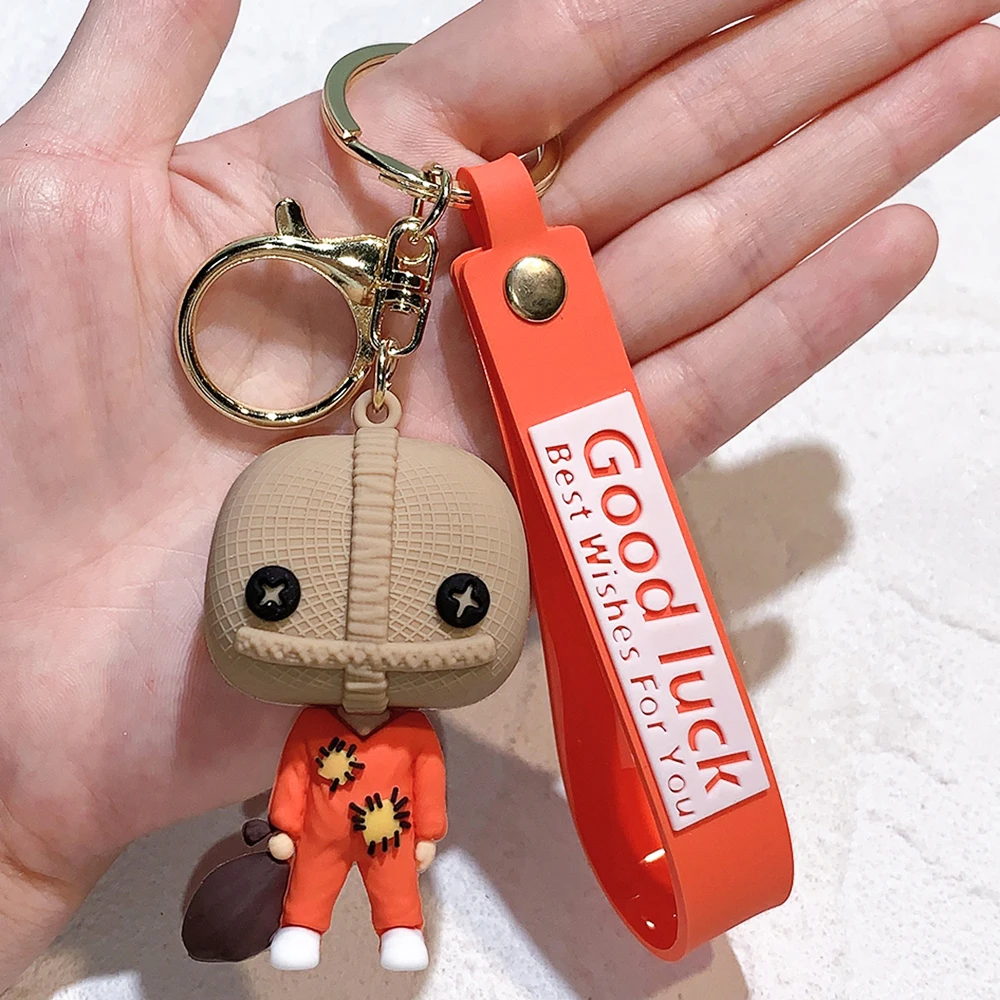 Trick R Treat Keychain Classic Prank Pumpkin Boy Doll Figure Keyring Bag Pendent Car Key Chian Accessory Toy Gift for Kids Men