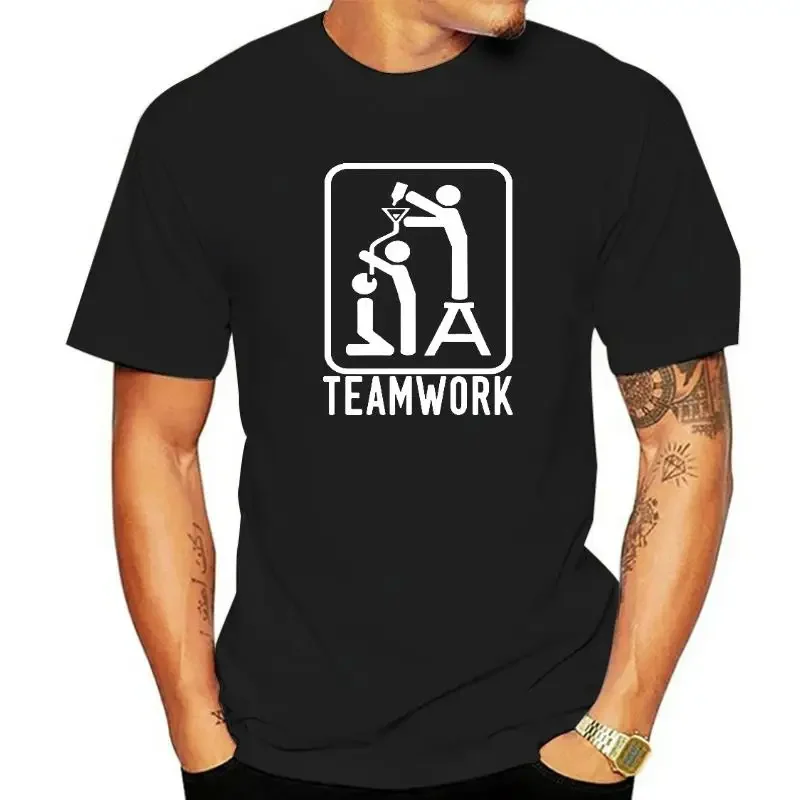 Men Unisex Casual Short Sleeve Tee Fashion Style Men Tee Summer Novelty TeamWork Team Work Funny Drinking Drunk T Shirt