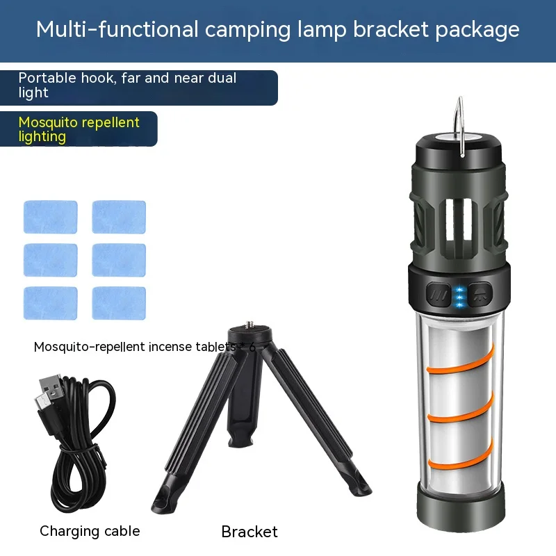 Multi-function Camping Mosquito Lamp Rechargeable Portable LED Flashlight Outdoor Lighting Mosquito Repellent Light with Tripod