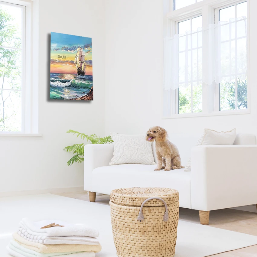 

Акриловый дизайн, холст, абстрактные художественные декоративные картины, без рамки, современная картина парусника, текстурированная стена морского пейзажа, большой размер