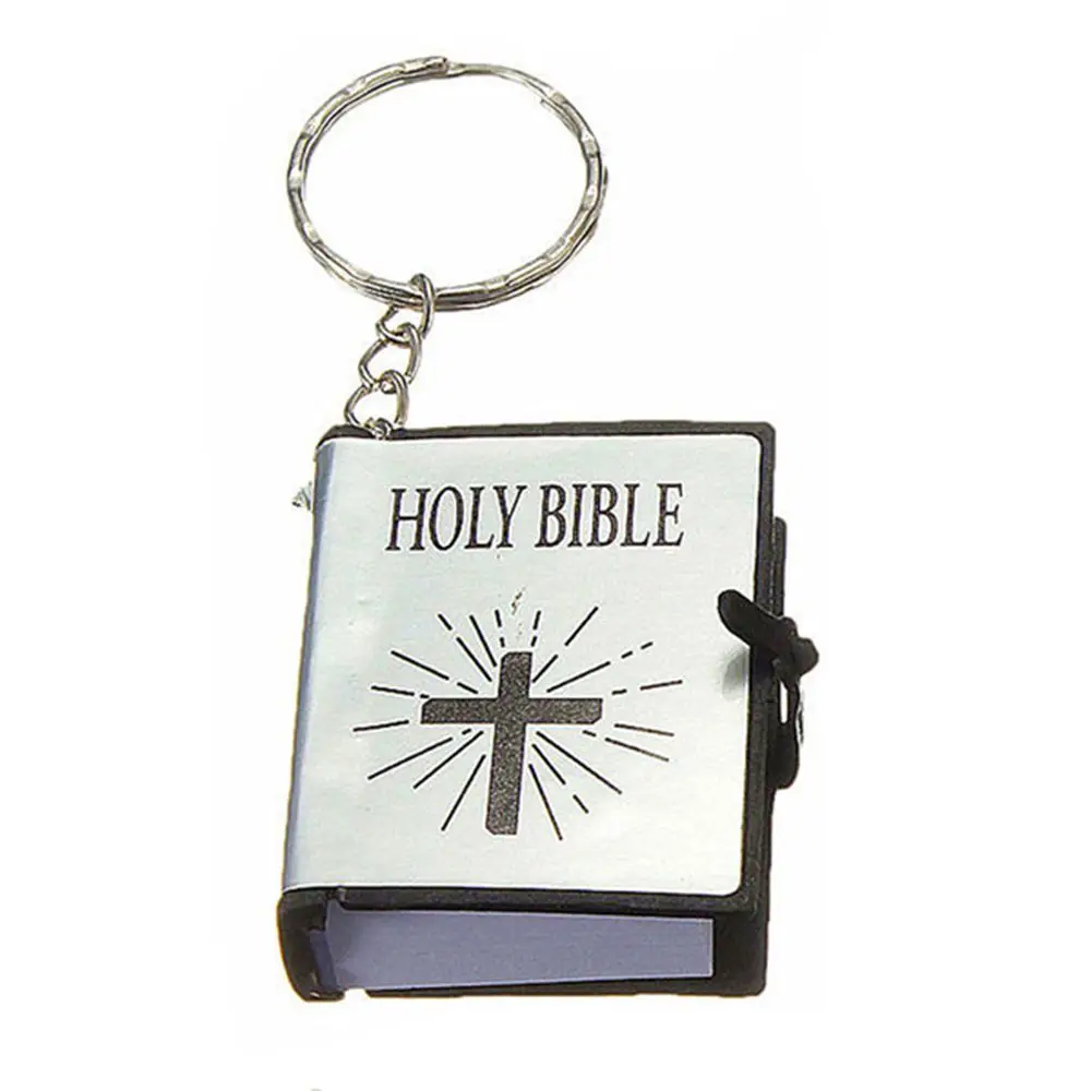 Classic Mini Holy Bible Keychain Religious Christian Jesus Cross Key Chain Women Prayer God Bless Gift Souvenirs English Version