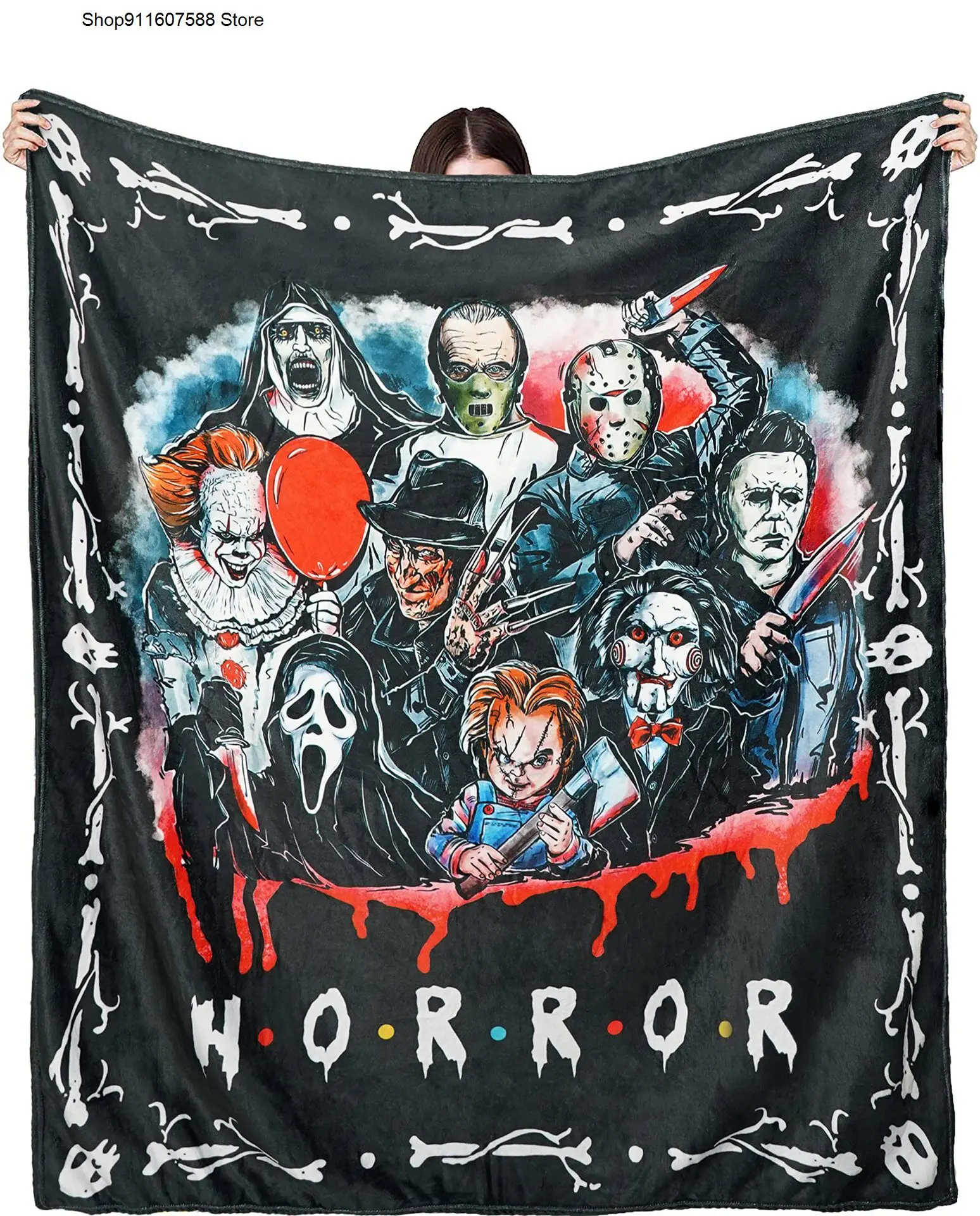 

3D Printed Horror Movie Blanket Soft Cozy Flannel Blanket Home Decor Halloween Throw Blanket Bed Sofa Livingroom For Adults Gift